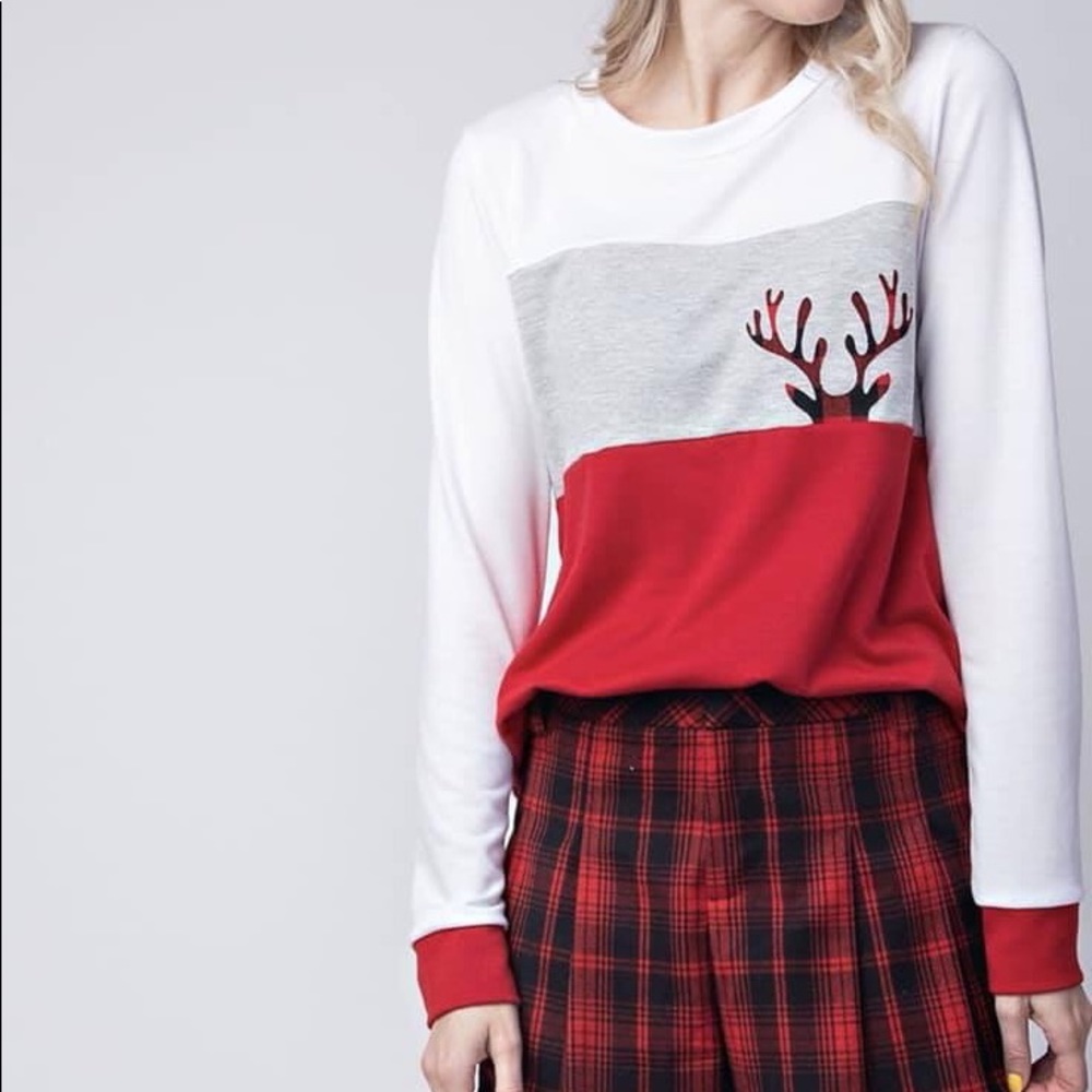 Buffalo Plaid Reindeer Striped Top